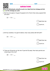 Subtraction Word Problems Count on and Take from Ten